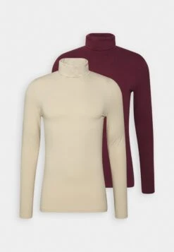 Pier One 2 PACK - Langarmshirt - Beige/bordeaux -Herrenbekleidungsgeschäft 083e6d68bc49437384fd817889cdca43