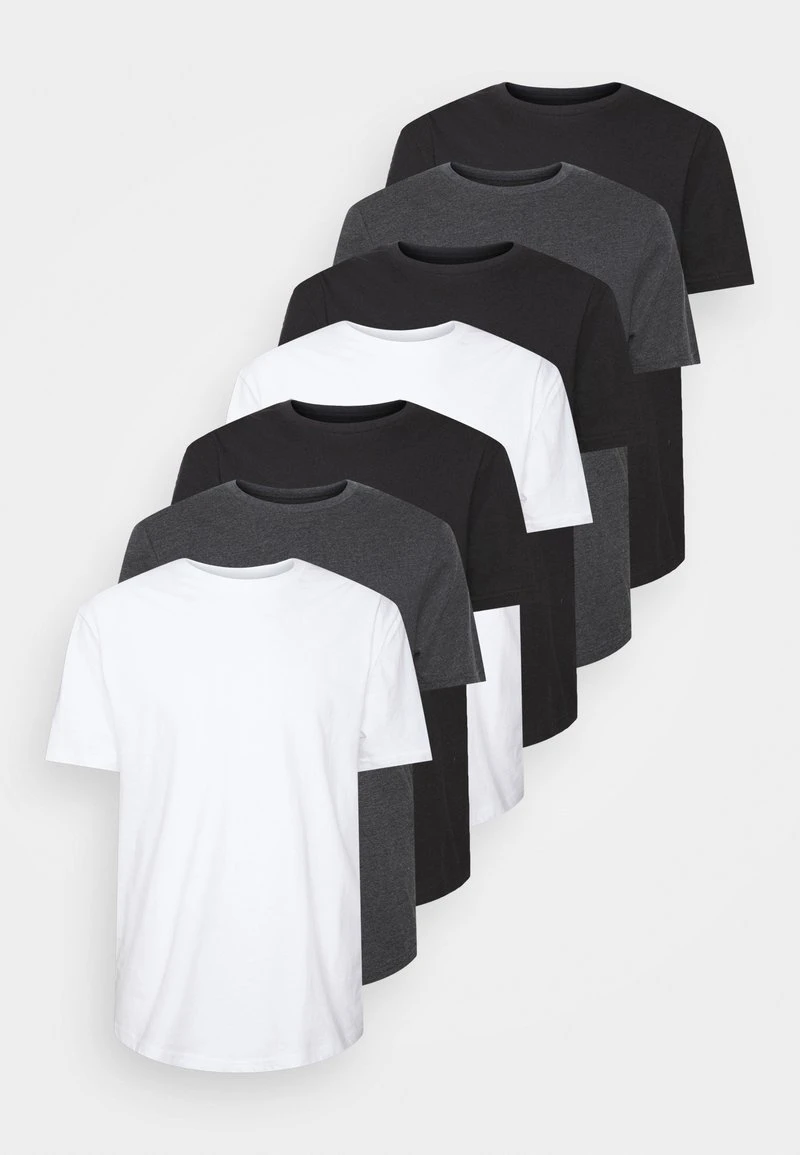 Pier One 7 PACK - T-Shirt Basic - Mottled Dark Grey/white/black 3 Pier One 7 PACK - T-Shirt Basic - Mottled Dark Grey/white/black